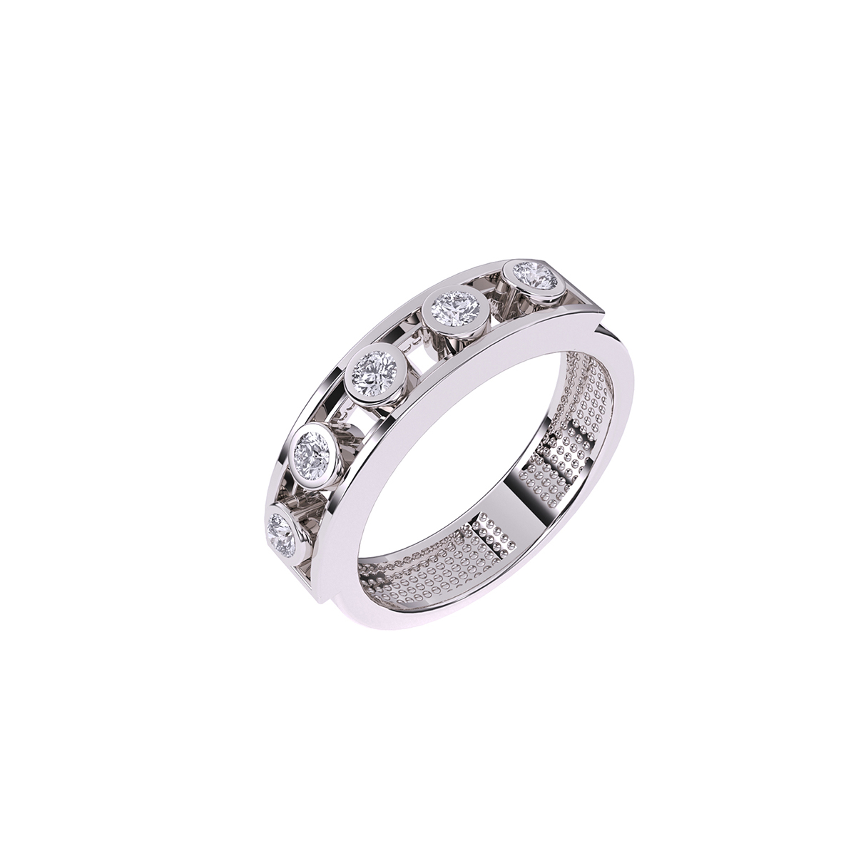 Dazzling Round Bezel Five Stone Wedding Band